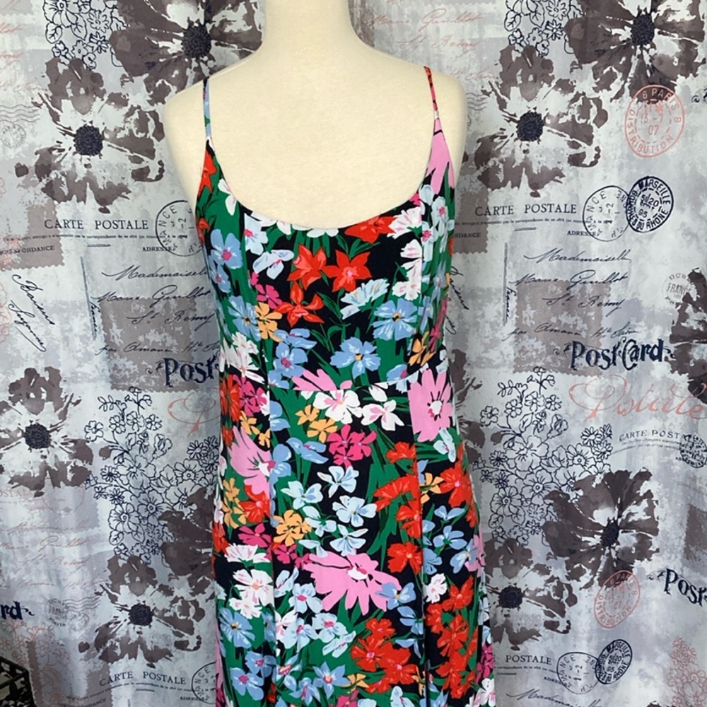 Old Navy Floral Multicolor Spaghetti Strap Midi Dress with Scoop Neck